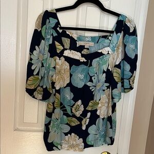 LOFT Floral Blouse - Navy and Teal